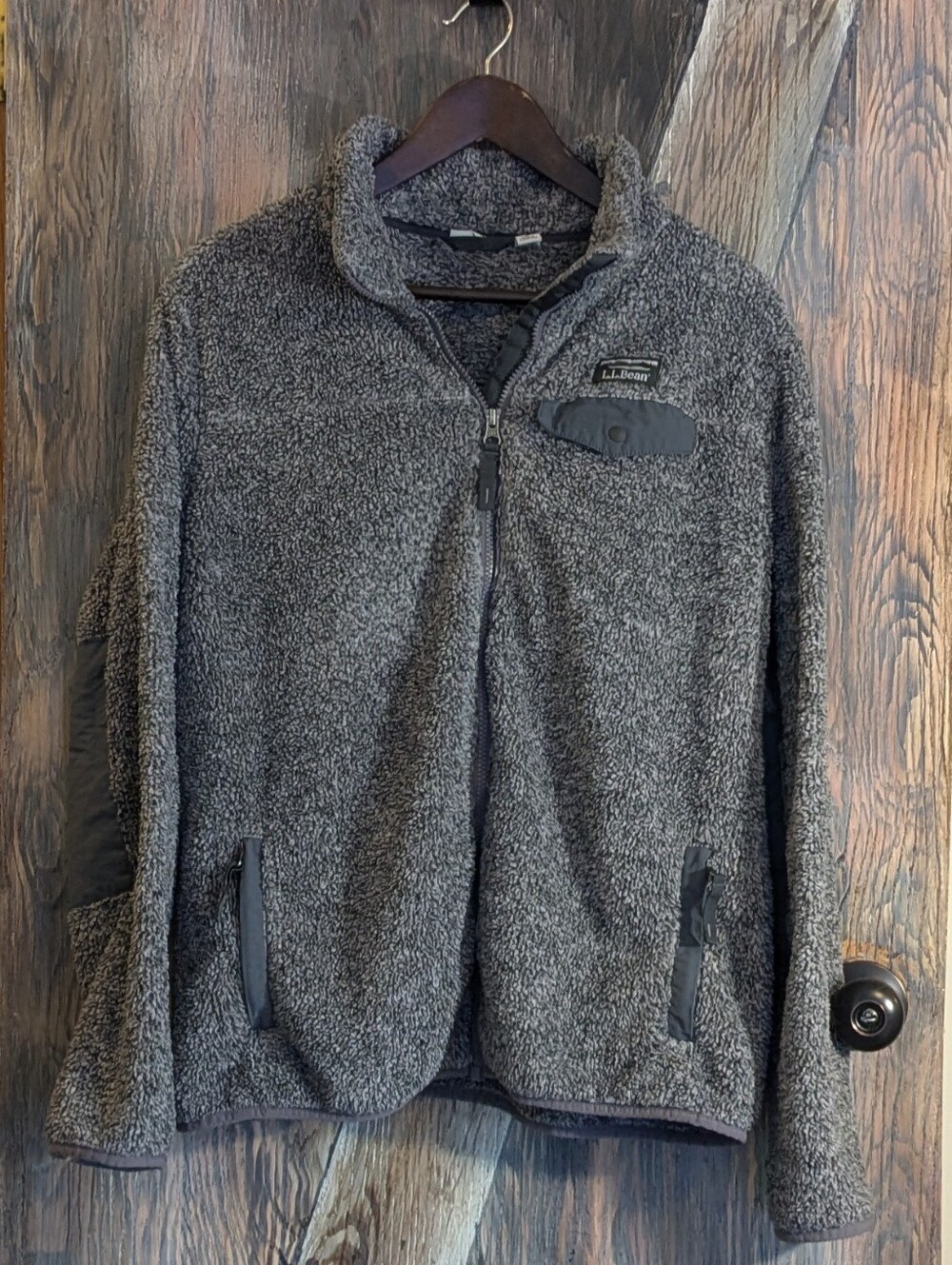 L.L. Bean Hi-Pile Sherpa Fleece Full Zip Jacket Gray Chest Pocket Cozy